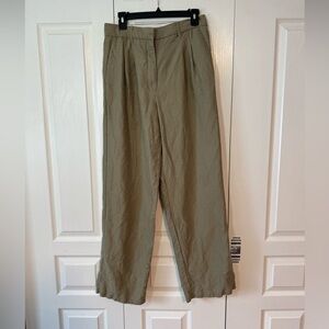 Aritzia the effortless pant linen blend khaki wide leg trousers size 10